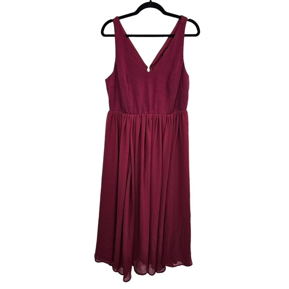Torrid Size 14 Stretchy Burgandy Mixed Media Midi Chiffon Skater Dress